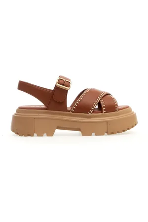 Hogan Schoenen, Dames, Bruin, 40 EU, Leer, Cuoio leren sandalen
