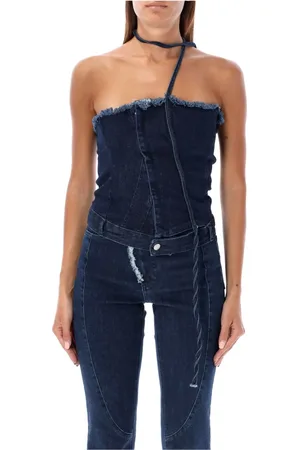OTTOLINGER Tops, Dames, Blauw, M, Denim, Denim Tube Top Blauw Raw Aw 24
