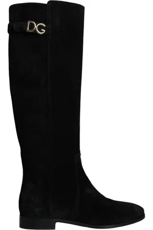 Dolce & Gabbana Schoenen, Dames, Zwart, 37 EU, Suède, Zwarte Suède Kniehoge Platte Laarzen