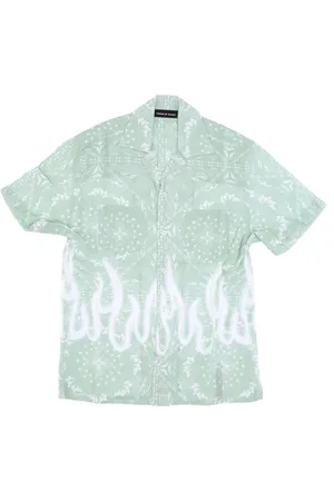 Vision Of Super Overhemden, Heren, Groen, S, Leer, Flames Bandana Korte Mouw Shirt Groen
