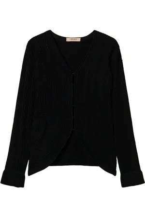 Twin-Set Jassen, Dames, Zwart, S, Zwart Gebreid Jasje met Wijd Uitlopende Manchetten