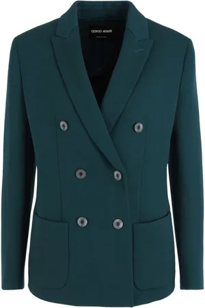 Giorgio Armani Jassen, Dames, Groen, M, Wol, Groene wollen jassen met logoknopen