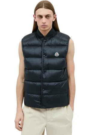 Moncler Jassen, Heren, Blauw, S, Gewatteerd Down Gilet met Logopatch
