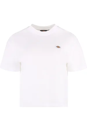Dickies Tops, Dames, Wit, L, Katoen, Katoenen Crew-Neck T-Shirt, Geribbelde Halslijn