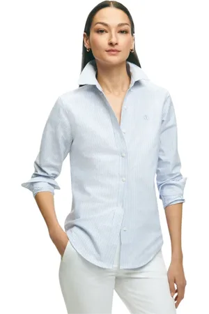 Brooks Brothers Blouses & Shirts, Dames, Blauw, 2Xs, Katoen, Gestreept Classic Fit Oxford Button-Down Overhemd