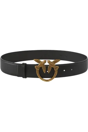 Pinko Accessoires, Dames, Zwart, M, Leer, Love Birds Leren Riem