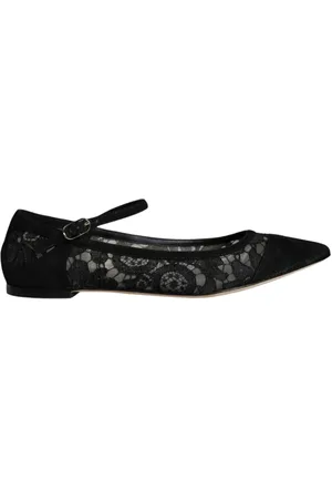 Dolce & Gabbana Schoenen, Dames, Zwart, 36 EU, Katoen, Zwarte Kant Flats met Leren Zool