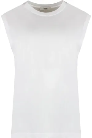 AGOLDE Tops, Dames, Wit, L, Katoen, Katoenen T-shirt met Geribbelde Halslijn