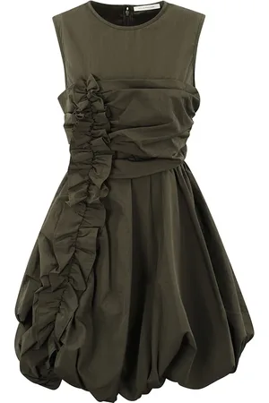 Cecilie Bahnsen Kleedjes, Dames, Groen, S, Taffeta Grey Olive Midi Jurk