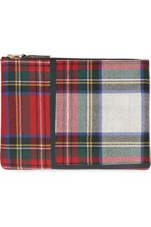 Comme des Garçons Tassen, Dames, Veelkleurig, ONE Size, Wol, Tartan Motif Flat Pouch