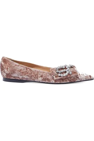 Sergio Rossi Schoenen, Dames, Veelkleurig, 40 EU, Bruine Ballerina Flats met Kristallen