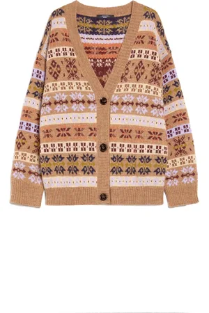 Max Mara Truien, Dames, Veelkleurig, L, Wol, Jacquard Cardigan met Oversized Pasvorm
