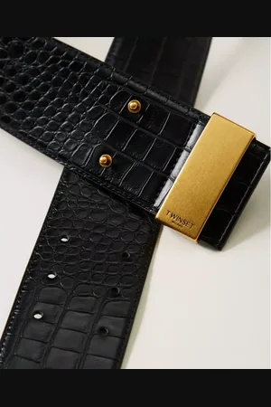 Twin-Set Accessoires, Dames, Zwart, S, Leer, Brede Krokodil Textuur Riem