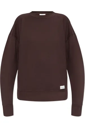 Saint Laurent Sweatshirts & Hoodies, Dames, Bruin, L, Katoen, Katoenen Sweatshirt met Logopatch