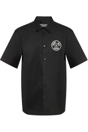 VERSACE Overhemden, Heren, Zwart, L, Katoen, Kortemouwenshirt