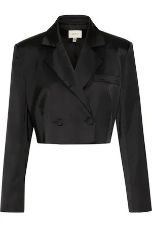Gestuz Jassen, Dames, Zwart, M, Polyester, Korte Zwarte Blazer met Brede Kraag