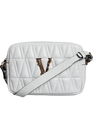 VERSACE Tassen, Dames, Wit, ONE Size, Leer, Gewatteerde Nappa Leren Crossbody Tas