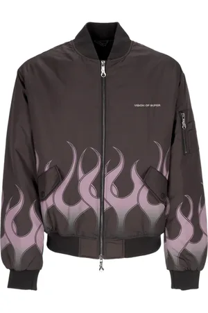 Vision Of Super Jassen, Heren, Bruin, XL, Polyester, Flames Bomberjack Zwart/Paars