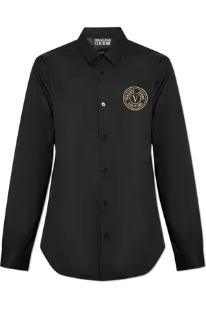 VERSACE Overhemden, Heren, Zwart, S, Katoen, Overhemd met geborduurd logo