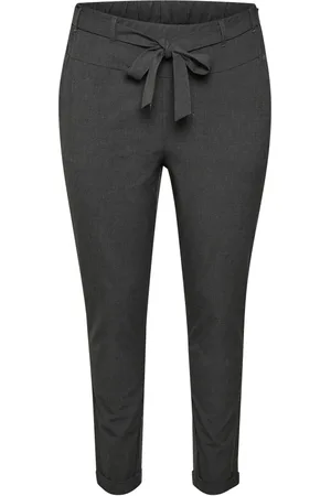 Kaffe Broeken, Dames, Grijs, 2Xl, Elastische Taille Riem Broek Donkergrijs
