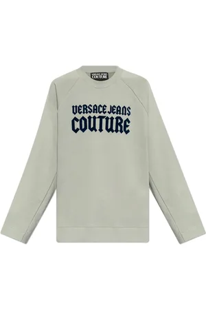 VERSACE Sweatshirts & Hoodies, Heren, Grijs, 2Xl, Katoen, Sweatshirt met logo en fluwelen afwerking