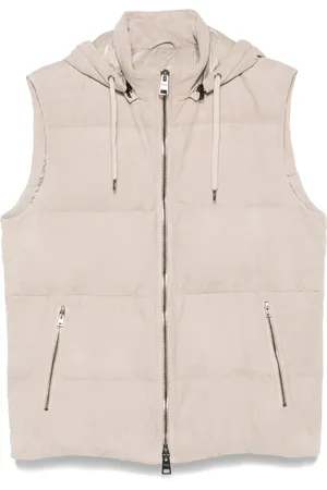 HERNO Jassen, Heren, , L, Leer, Leren gilet met afneembare capuchon