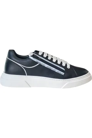 VALENTINO Schoenen, Heren, Zwart, 44 EU, Zwarte leren sneaker met rits en logo