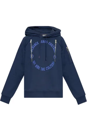 VERSACE Sweatshirts & Hoodies, Heren, Blauw, L, Katoen, Sweatshirt met ritssluiting zakken