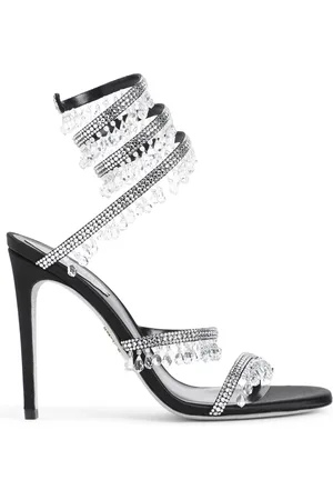 RENE CAOVILLA Schoenen, Dames, Zwart, 39 1/2 EU, Satijn, Zwarte Satijnen Kandelaar Sandaal