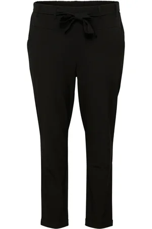 Kaffe Broeken, Dames, Zwart, 8Xl, Slim-leg Geriemde Zwarte Broek