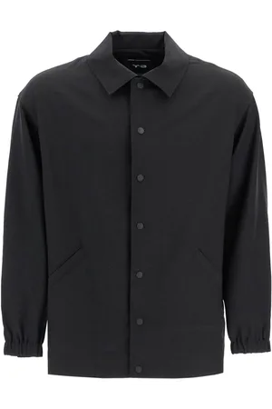 Y-3 Jassen, Heren, Zwart, S, Polyester, Gestreept Overshirt met Drukknoopsluiting