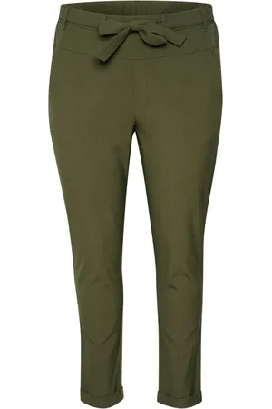 Kaffe Broeken, Dames, Groen, 2Xl, Slim-fit Riem Broek Druivenblad