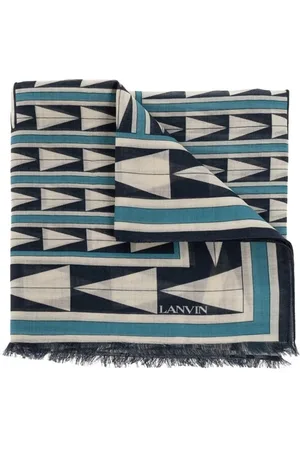 Lanvin Accessoires, Dames, Veelkleurig, ONE Size, Wol, Blauwe Geometrisch Patroon Wollen Sjaal