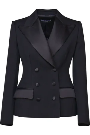 Dolce & Gabbana Jassen, Dames, Zwart, M, Satijn, Zwarte Tuxedo Jas Peak Revers