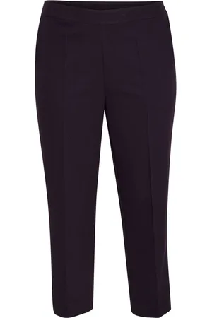 Kaffe Broeken, Dames, Paars, 2Xl, Paarse Cropped Broek met Elastische Taille