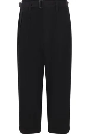 YOHJI YAMAMOTO Broeken, Dames, Zwart, S, Wol, Zwarte wollen gabardine geplooide broek