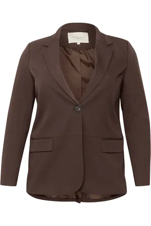 Kaffe Jassen, Dames, Bruin, 4Xl, Leer, Klassieke Blazer met V-Hals en Klepzakken