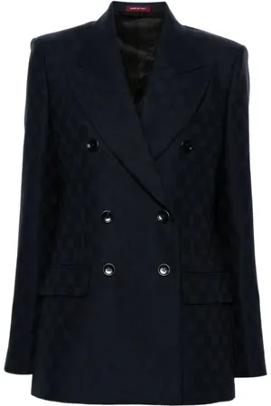 Gucci Jassen, Dames, Blauw, S, Wol, Blauwe wollen blazer met GG-jacquard
