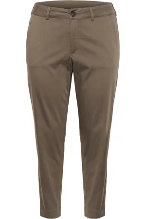 Kaffe Broeken, Dames, Bruin, 3Xl, Bruine Chino Broek met Brede Tailleband