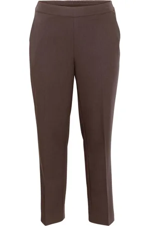 Kaffe Broeken, Dames, Bruin, 6Xl, Java Straight-Leg Broek met Elastische Taille