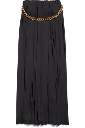 Balenciaga Rokken, Dames, Zwart, S, Polyester, Geplooide Zwarte Rok met Messing Ketting