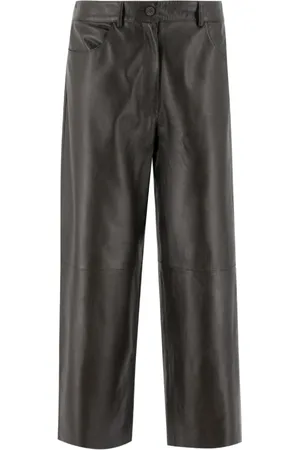 ANTONELLI Broeken, Dames, Bruin, S, Wijde leren broek voor stedelijke stijl