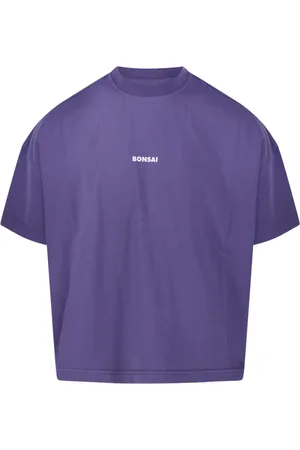BONSAI Tops, Heren, Paars, S, Katoen, Paarse Logo T-Shirt Oversized Fit