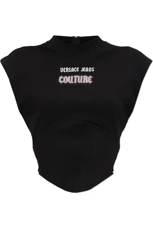VERSACE Tops, Dames, Zwart, L, Katoen, Mouwloze top