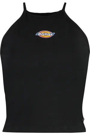 Dickies Tops, Dames, Zwart, S, Katoen, Logo Print Katoenen Crop Top