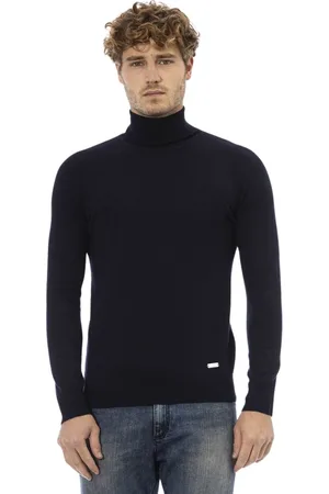 BALDININI Truien, Heren, Blauw, M, Wol, Blauwe wollen coltrui