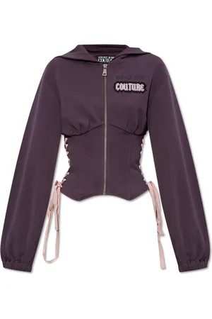 VERSACE Sweatshirts & Hoodies, Dames, Paars, S, Katoen, Sweatshirt met decoratieve zijveters