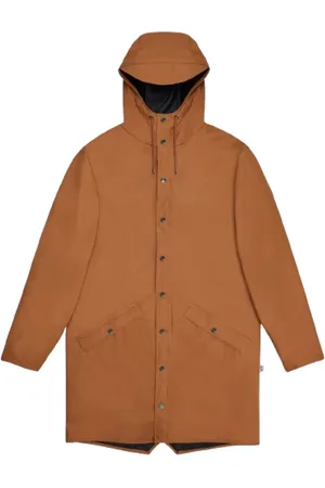 Rains Jassen, Heren, Bruin, L, Waterdichte Lange Jas Minimalistische Stijl