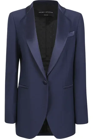 HEBE STUDIO Jassen, Dames, Blauw, M, Polyester, Blauwe Polyesterjas Gemaakt in Italië
