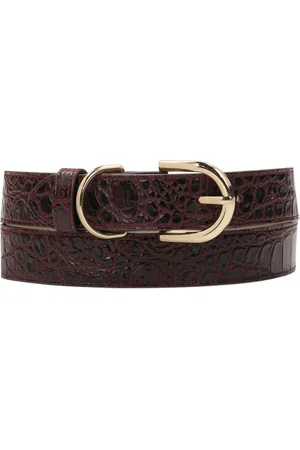 Kazar Accessoires, Dames, Bruin, 90 CM, Leer, Donkerrode riem met reliëfpatroon